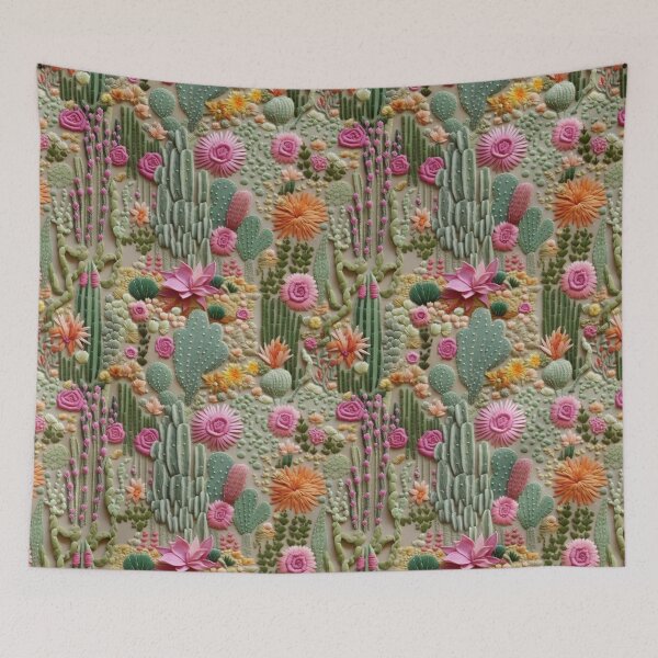 Item preview,  Embroidery with blooming cacti. Handcrafted desert cacti. Cactus blossoms in embroidery style. designed and sold by SculpterioShop.