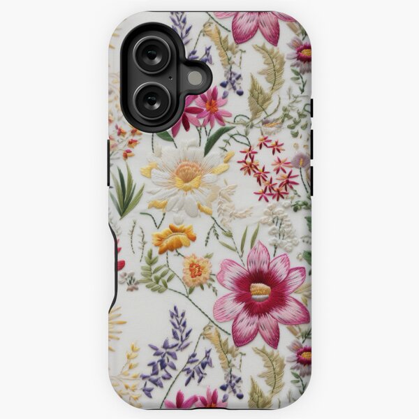 Aperçu de l'œuvre Broderie florale de fleurs sauvages sur tissu blanc. Modèle printanier avec fleurs sauvages en fleurs. créée et vendue par SculpterioShop.
