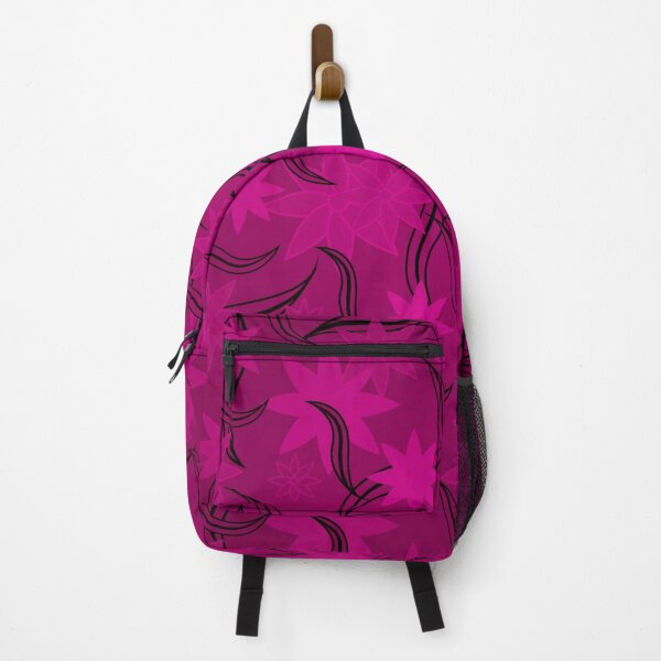 Item preview, Pink seamless pattern with black leaves textile art designed and sold by SpinklyCreations.