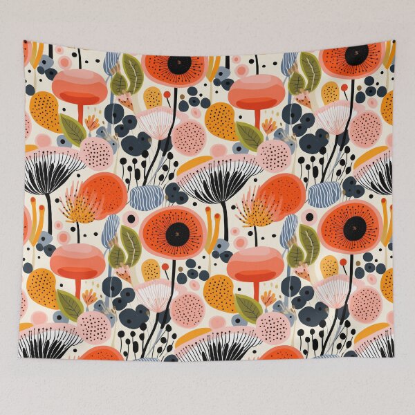 Item preview, Pattern with flowers in a retro minimalist style. Finnish minimalist flowers. Floral drawn pattern. designed and sold by SculpterioShop.