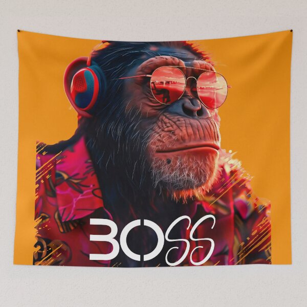 Item preview, Chimpanzee Boss enjoying his vacation wearing sunglasses and a headset. designed and sold by hojeong-art.