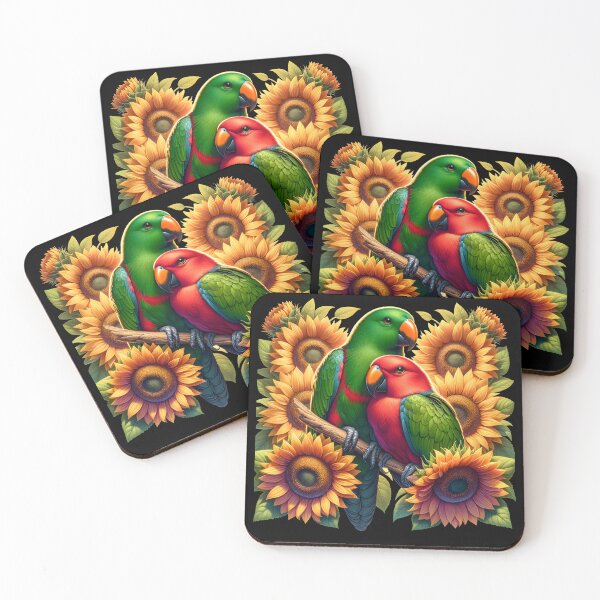 Item preview, Eclectus Parrots Couple Male and Female with Sunflowers designed and sold by NUMAcreations.