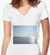 Sun, water, sky , ocean, ship, glare Women's Fitted V-Neck T-Shirt