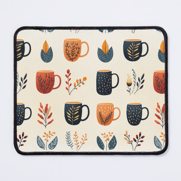 Item preview, Cozy autumn pattern with cups and dried plants. Warm pastel pattern, autumn atmosphere with cups of hot drinks and autumn plants. designed and sold by SculpterioShop.
