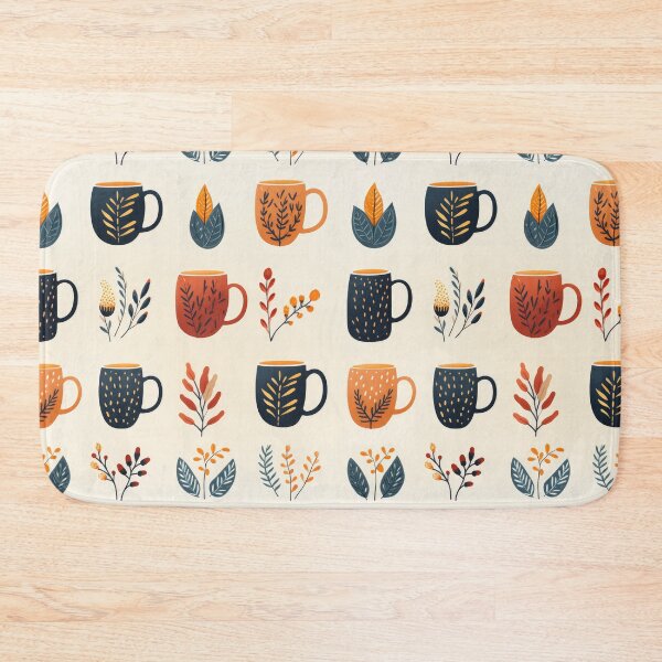 Item preview,  Cozy autumn pattern with cups and dried plants. Warm pastel pattern, autumn atmosphere with cups of hot drinks and autumn plants. designed and sold by SculpterioShop.