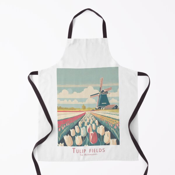 Artikelvorschau, Vintage-Reiseplakat - Minimalistische Tulpenfelder und Windmühle, Niederlande entworfen und verkauft von pod24.