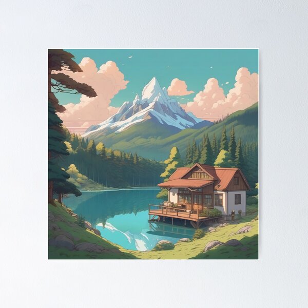 Item preview, Cozy Lofi Mountain Lake House designed and sold by DreamCraze.