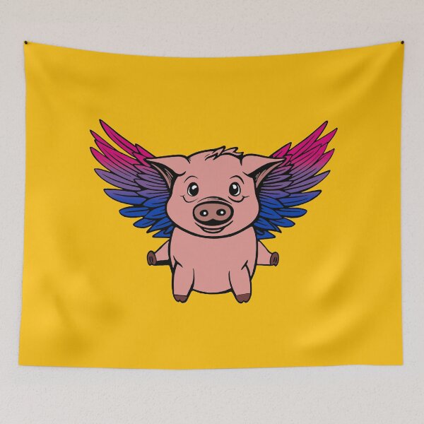 Item preview, Cute Bisexual Flying Pig with Pride Flag Wings, Kawaii Bi Flying Pig Design designed and sold by Travelslightly.