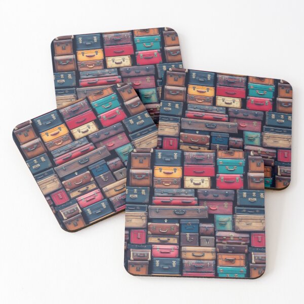 Item preview, Bright antique suitcases stacked on top of each other. Retro luggage of various colors. Vintage atmosphere. designed and sold by SculpterioShop.