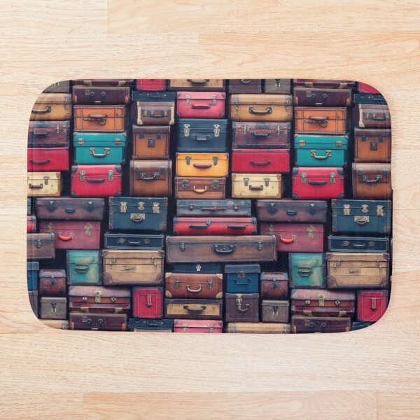 Item preview, Bright antique suitcases stacked on top of each other. Retro luggage of various colors. Vintage atmosphere. designed and sold by SculpterioShop.