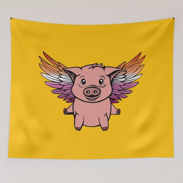 Item preview, Cute Lesbian Flying Pig with Pride Flag Wings, Kawaii Lesbian Flying Pig Design designed and sold by Travelslightly.