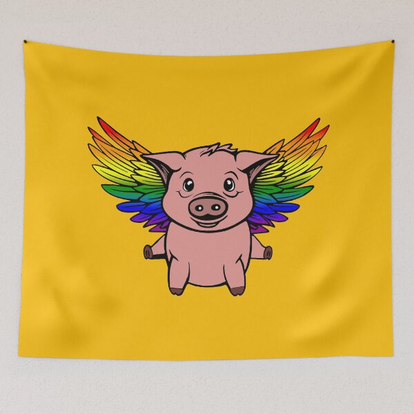 Item preview, Cute LGBTQIA++ Rainbow Flying Pig with Pride Flag Wings, Kawaii Rainbow Flying Pig Design designed and sold by Travelslightly.