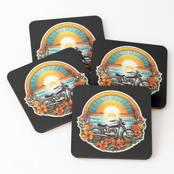 Item preview, Vintage Motorbike at Sunset on a Hawaiian Beach with Orchids designed and sold by NautiChic.
