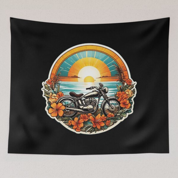 Item preview, Vintage Motorbike at Sunset on a Hawaiian Beach with Orchids designed and sold by NautiChic.