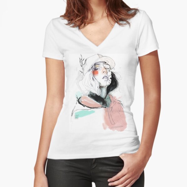 COLLABORATION ELENA GARNU / JAVI CODINA Fitted V-Neck T-Shirt