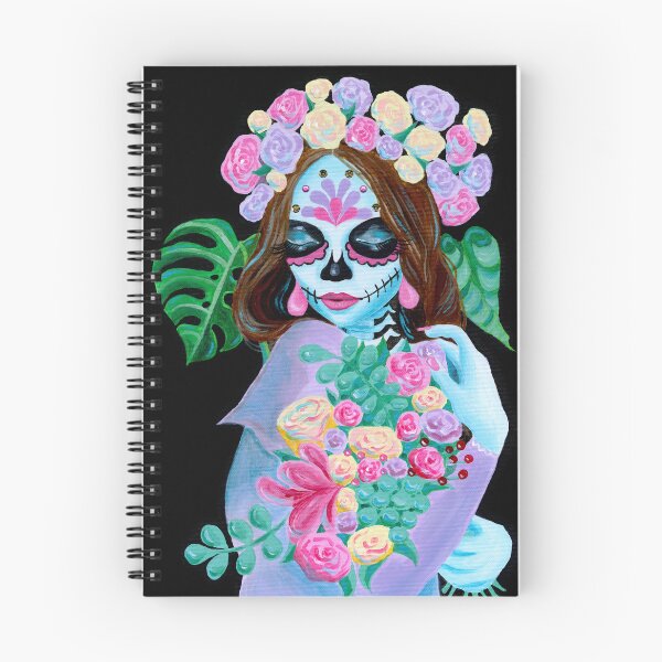 Artikelvorschau, Zuckerschädel-Mädchen mit Blumen - La Catrina entworfen und verkauft von Ivy Lily Art.