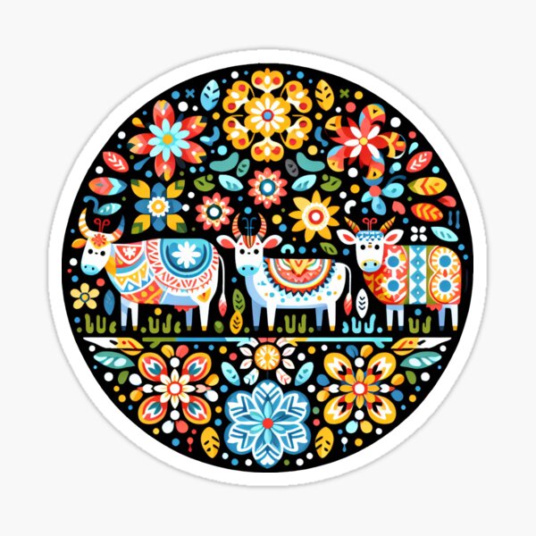 Item preview, Three Scandinavian Folk Art Cows designed and sold by FOLK ART FUSION by heidiannemorris.