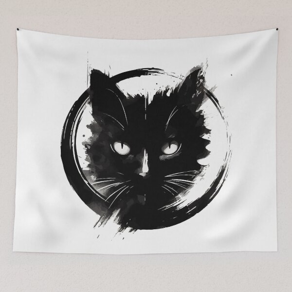 Item preview, Sumie Enso Art Japanese Brushstroke Black Cat designed and sold by TomFrontierArt.