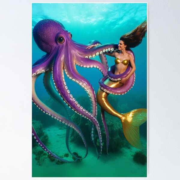 Item preview, Mermaid Having Fun with Octopus designed and sold by piscesmermaid.