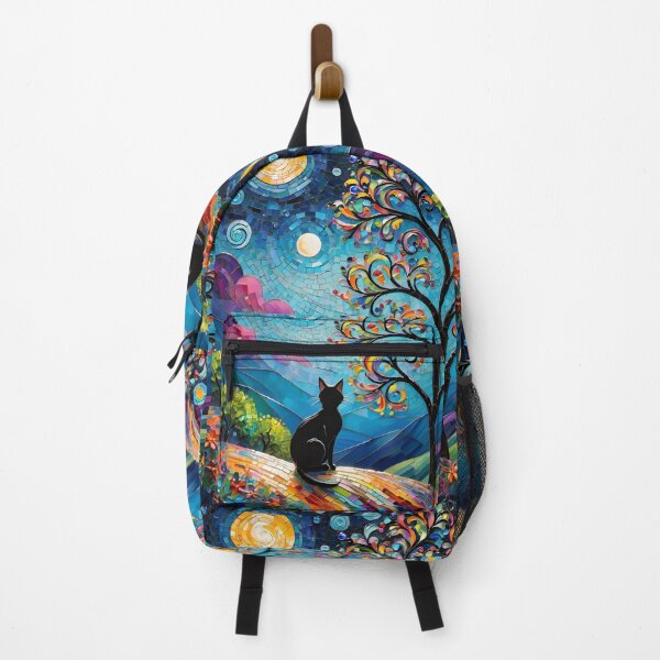Item preview, Soon the Eclipse ~ Mosaic Rainbow Whimsical Black Cat Series designed and sold by Arwen-Art.