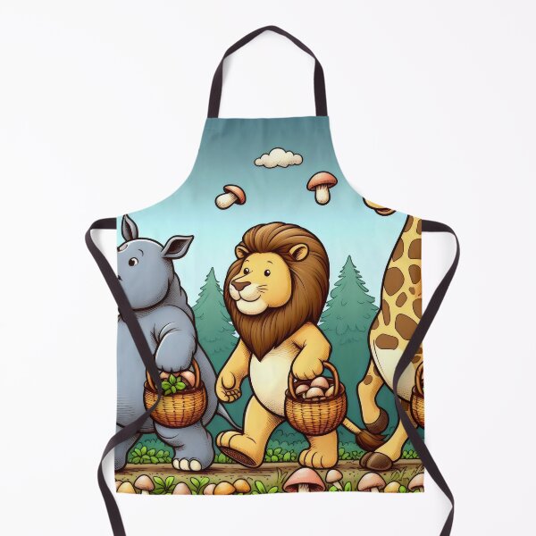 Item preview, A lion, a rhinoceros and a giraffe return from mushroom picking. designed and sold by MyHappyArtShop.