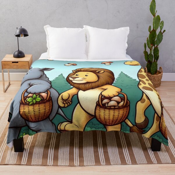 Item preview, A lion, a rhinoceros and a giraffe return from mushroom picking. designed and sold by MyHappyArtShop.