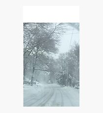 Snowy road on a snowy day Photographic Print