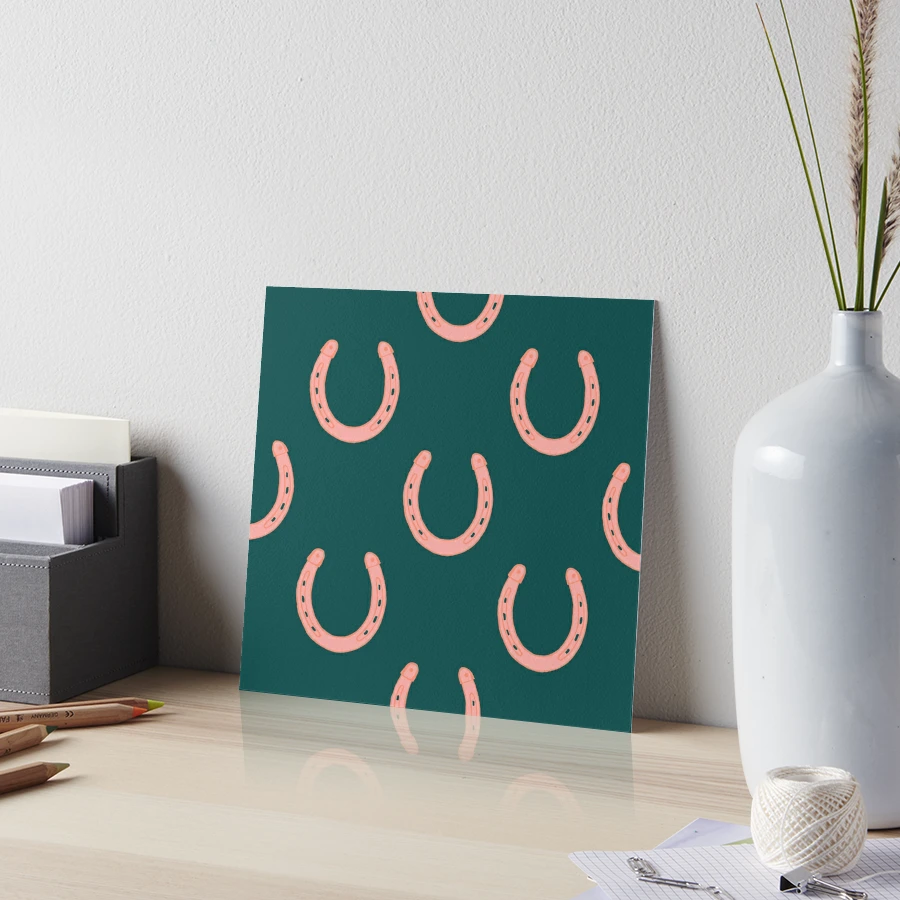 Good luck! Pink horseshoes on green background | Art Board Print