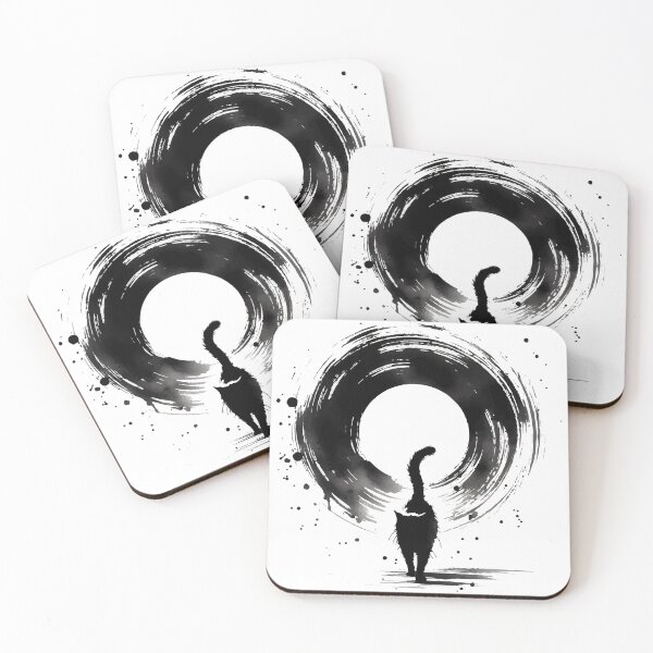 Item preview, Sumie Enso Circle Japanese Brushstroke Black Cat designed and sold by TomFrontierArt.
