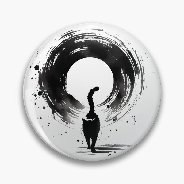 Item preview, Sumie Enso Circle Japanese Brushstroke Black Cat designed and sold by TomFrontierArt.
