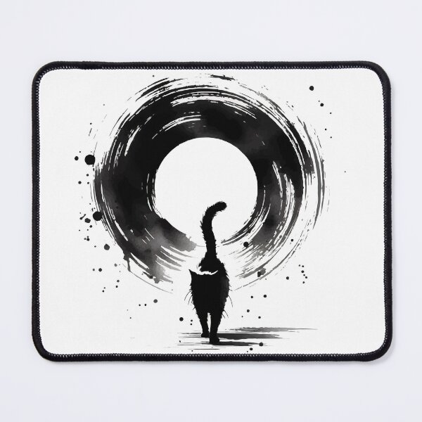 Item preview, Sumie Enso Circle Japanese Brushstroke Black Cat designed and sold by TomFrontierArt.