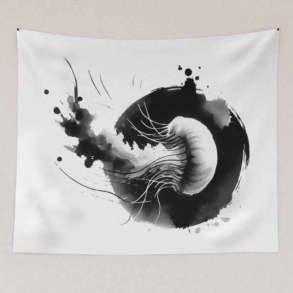 Item preview, Sumie Enso Circle Japanese Brushstroke Jellyfish designed and sold by TomFrontierArt.