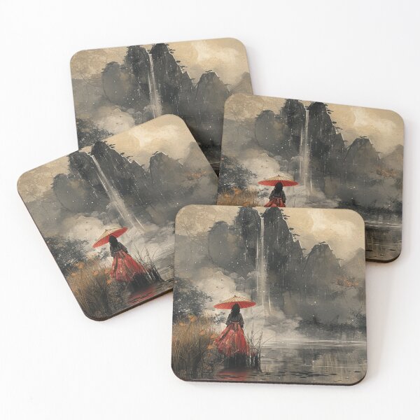 Item preview, Traditional Chinese Landscape Watercolor Painting Umbrella Kimono Geisha designed and sold by Nightarcade.