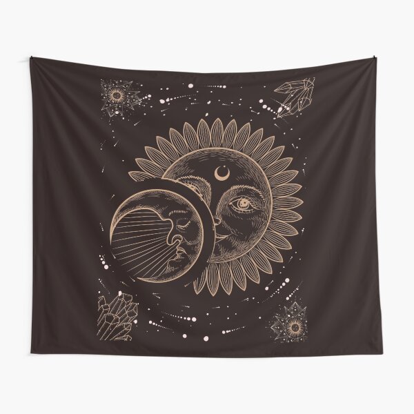 Item preview, Sun moon tapestry Wall hanging stars space psychedelic Black and gold tapestries" 369" positive  Energy law of attraction  designed and sold by Morinas.