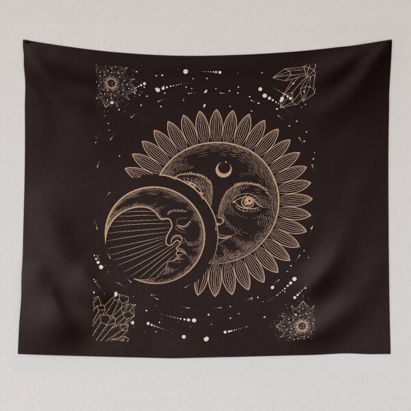 Item preview, Sun moon tapestry Wall hanging stars space psychedelic Black and gold tapestries" 369" positive  Energy law of attraction  designed and sold by Morinas.