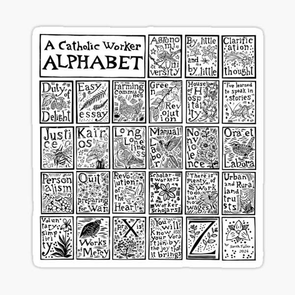 Item preview, Catholic Worker Alphabet Linocut Image designed and sold by SarahFullerArt.