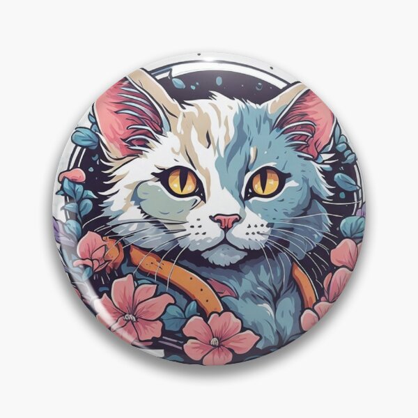 Artikelvorschau, Katze in blau-rosa Blumenzyklen entworfen und verkauft von GracePaigePlaza.