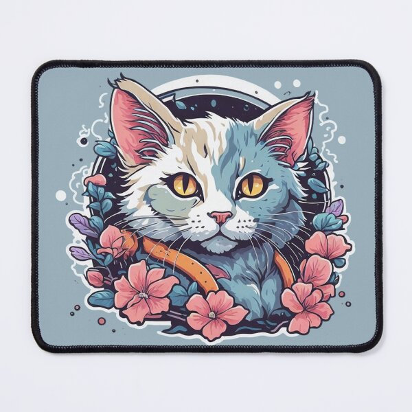 Artikelvorschau, Katze in blau-rosa Blumenzyklen entworfen und verkauft von GracePaigePlaza.