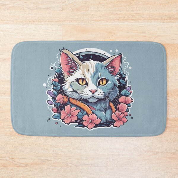 Item preview, Cat in Blue Pink Flower Cycles designed and sold by GracePaigePlaza.