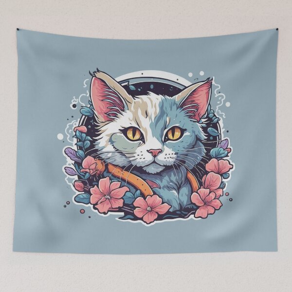 Item preview, Cat in Blue Pink Flower Cycles designed and sold by GracePaigePlaza.