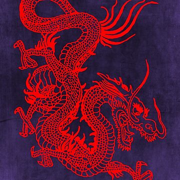 Artwork thumbnail, Red Chinese Dragon / Purple Background by EddieBalevo