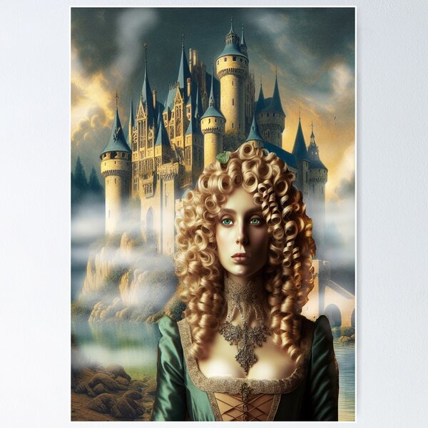 Item preview, Mélusine in front of one of the castles she built in one night designed and sold by Valérie Ozanon.