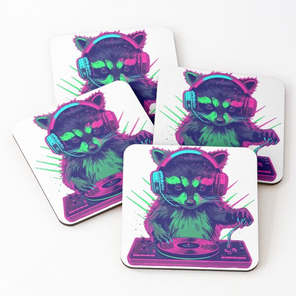 Item preview, Raccoon DJ Spinning, Neon Lights, Club Vibe Stickers designed and sold by joyfulk8.