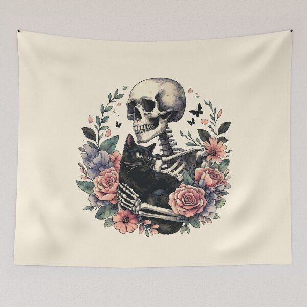 Item preview, Skeleton Hugging Cat, Flowers Skeleton, Black Cat, Skeleton Holding A Cat, Skeleton Cat Kitten Lover Skull Kitty Pet Owner designed and sold by Collagedream.