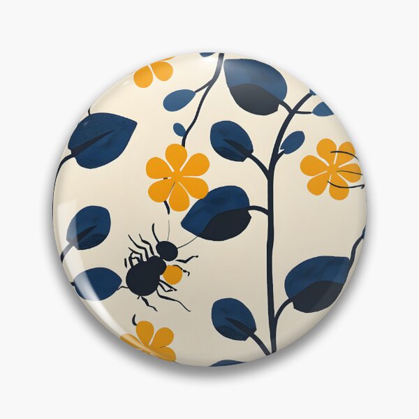 Item preview, Ants and flowers yellow blue pattern  designed and sold by Folksy Living.