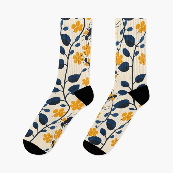 Item preview, Ants and flowers yellow blue pattern  designed and sold by Folksy Living.