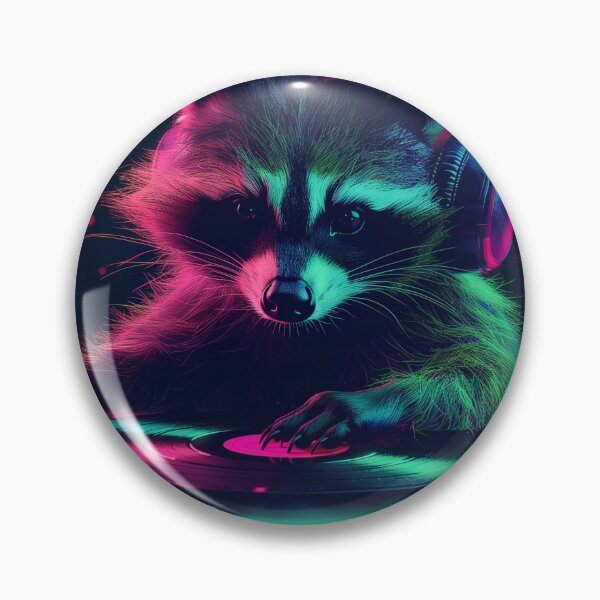 Item preview, Raccoon DJ in Neon Lights, Spinning Vinyl Stickers designed and sold by joyfulk8.