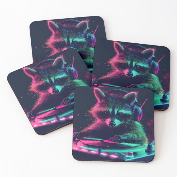 Item preview, Raccoon DJ in Neon Lights, Spinning Vinyl Stickers designed and sold by joyfulk8.