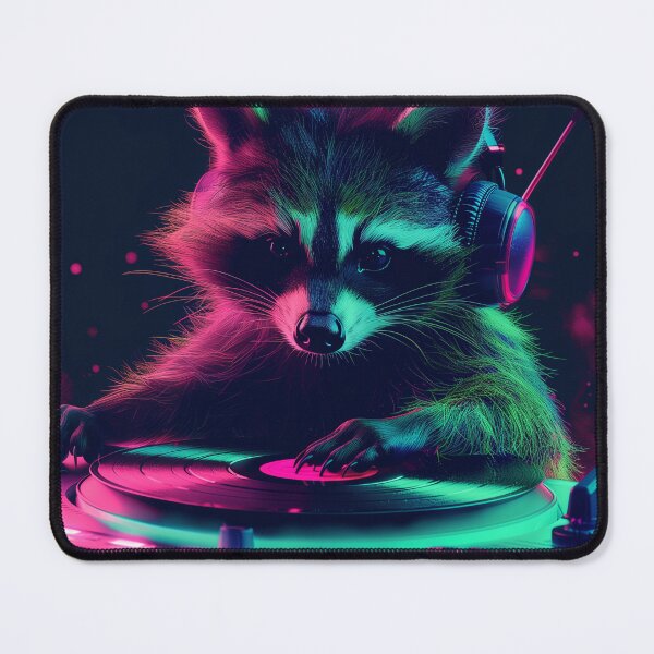 Item preview, Raccoon DJ in Neon Lights, Spinning Vinyl Stickers designed and sold by joyfulk8.
