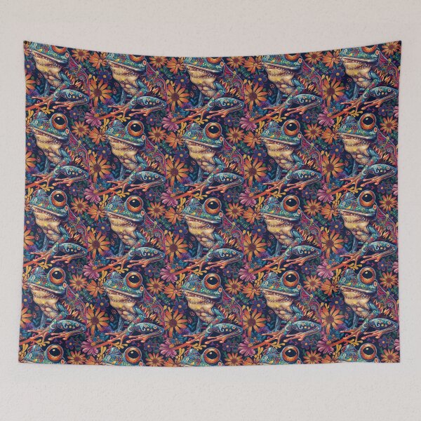 Item preview, Enchanted Cosmic Frog amidst Blooming Flowers designed and sold by PICbyFemke.